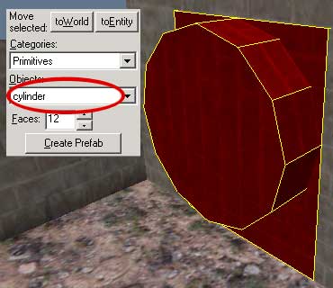 Создаем цилиндр равный по ширине проему в стене