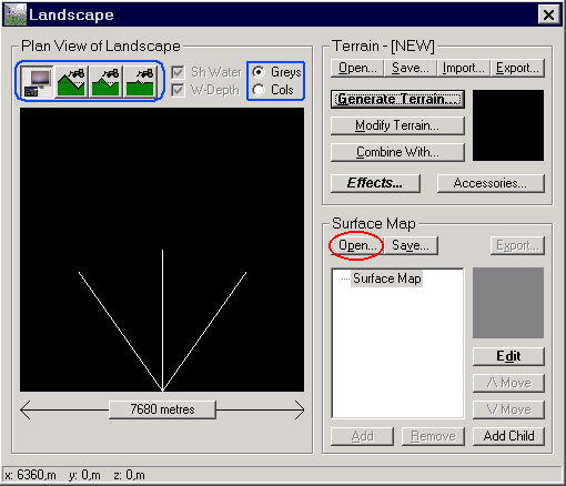 Окно Landscape: в нем генерируется внешний вид и рельеф местности