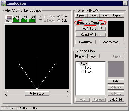 Нажимаем кнопку Generate Terrain